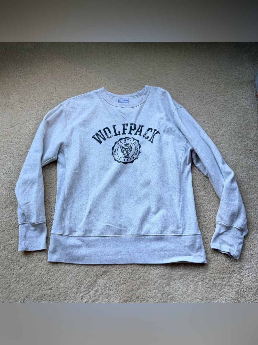 Champion Light Gray NC State Wolfpack Pullover Sweatshirt - Sz L - VGUC